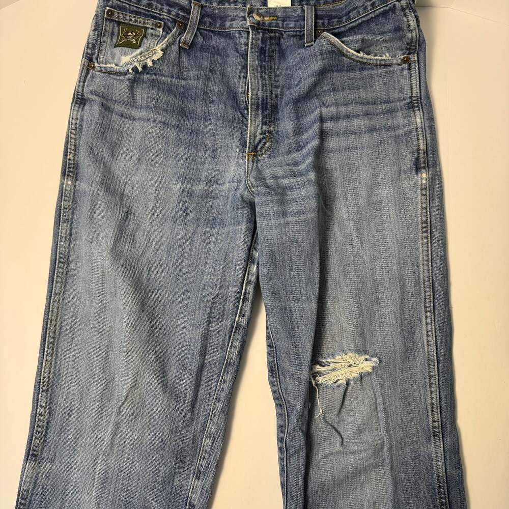 Vintage Cinch Distressed Blue Jeans, Straight Leg Western Denim 34x38